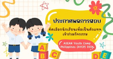 ประกาศผลการสอบคัดเลือกนักเรียนเพื่อเป็นตัวแทนเข้าร่วมกิจกรรม AYCP